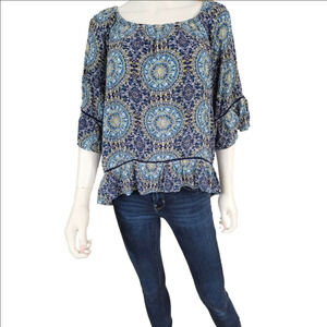 GNW 3/4 Sleeve Ruffled Hem Kaleidoscope Print Top Size XL